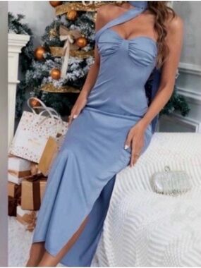 Elegant One-Shoulder Blue Evening Dress